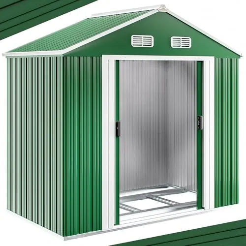 GARDEBRUK Caseta Jardín Acero Galvanizado 2m² XL con Base Metálica Verde