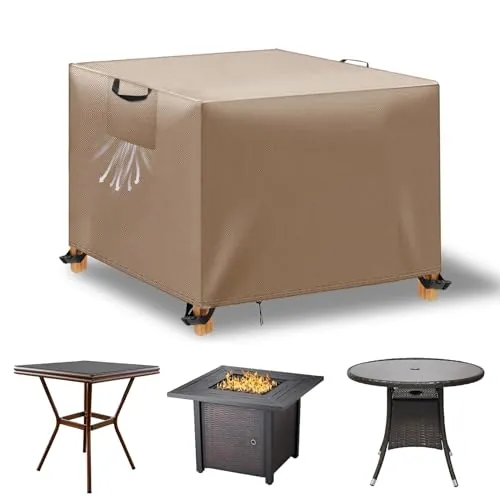 Funda WUAYAMI para Muebles de Jardín, Mesa Exterior Impermeable, Tela Oxford 420D, Anti Viento, Anti UV, con Salidas de Aire, Caqui, 70x70x70 cm
