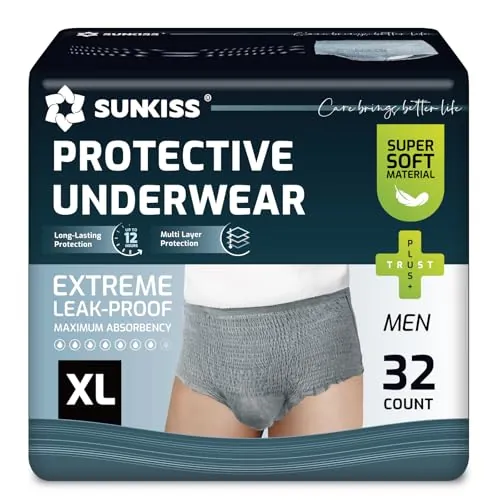 SUNKISS Pañales para Hombre con Incontinencia XL, Gris, 32 Uds