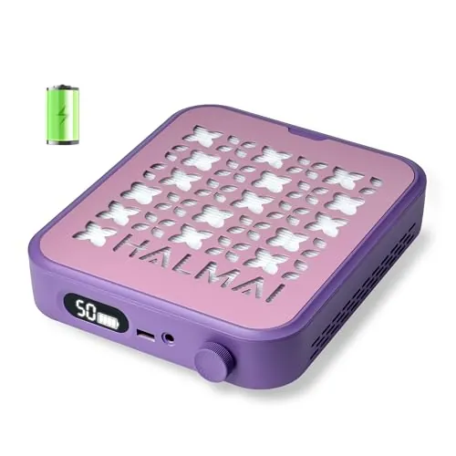 HALMAI Aspirador de polvo de uñas recargable inalámbrico - Succión 800Pa, motor sin escobillas 5000 RPM, portátil para uñas acrílicas/de gel, filtro HEPA , varios colores, salón (Púrpura crepuscular)