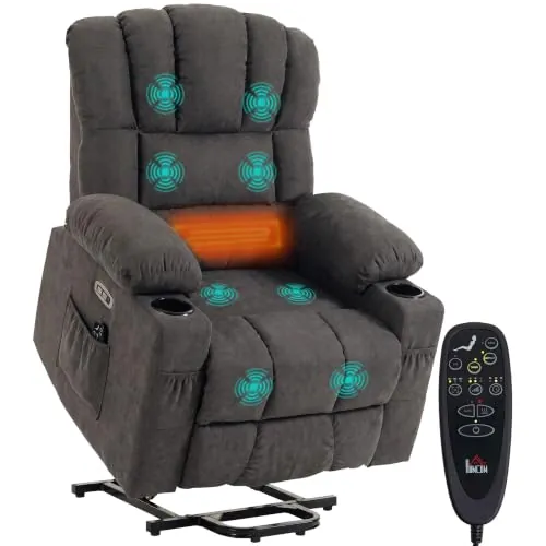 HOMCOM Sillón Relax Reclinable Eléctrico Levanta Personas con Masaje Negro