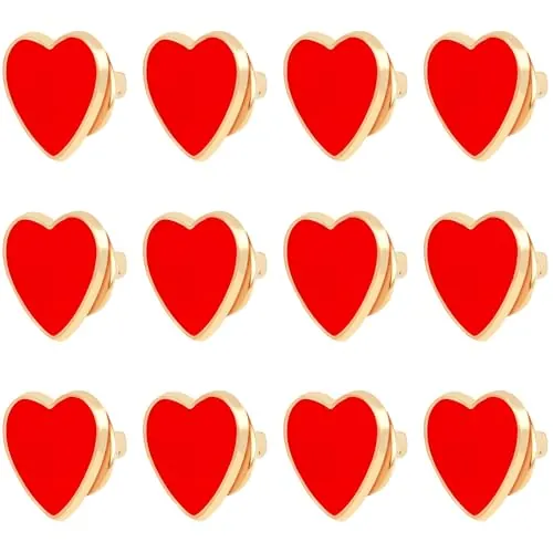 12 Piezas Broches en Forma de Corazón Rojo, Alfileres de Corazón de Esmalte Rojo para Ropa Bolsos y Sombreros, Accesorios Elegantes para Bodas Fiestas San Valentín