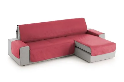 Textilhome Cubre Chaise Longue ADELE 240cm Acolchado Derecho Rojo | Protector acolchado reversible con ajuste universal, fácil de colocar y lavar.