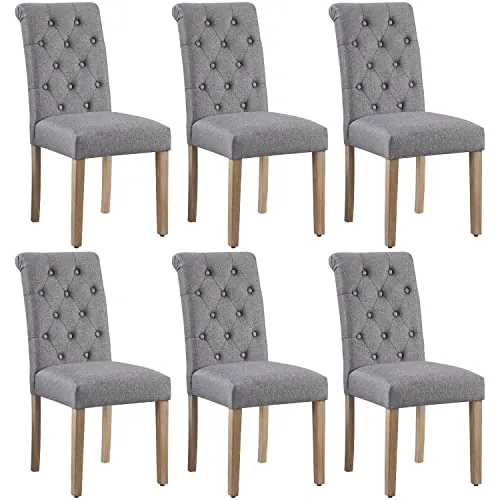 Yaheetech Juego de 6 Sillas de Comedor Silla Acolchada de Tela Gris Oscuro