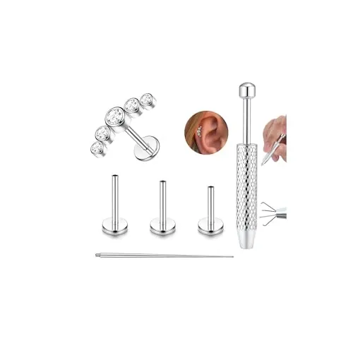 YADOCA G23 Titanio Piercing Helix Internamente Roscado, Labio Medusa Monroe Hipoalergénico para Oreja Concha Trago - Plata y Oro