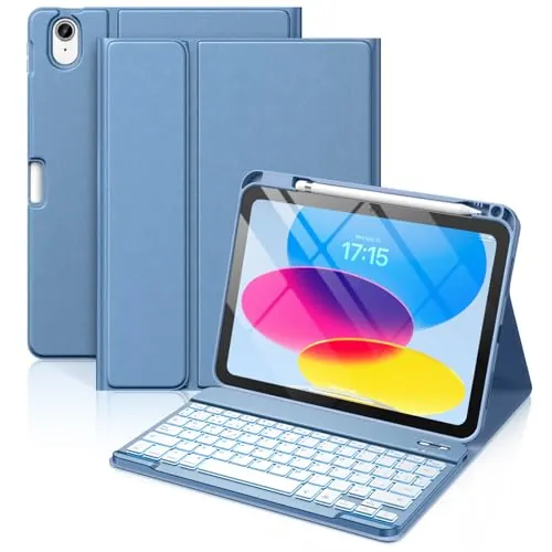 Vobafe Teclado for iPad 11 Generación A16 2025/10 Generación 2022 (11/10,9 Pulgada), QWERTY Español Ñ, Retroiluminado de 7 Colores Bluetooth Magnéticamente Teclado para iPad 11/10 Gen, Azul