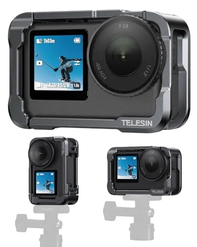 TELESIN Jaula Metálica para dji Osmo Action 6, Carcasa Protectora de Aluminio de Liberación Rápida con Tornillo 1/4" y Zapata de Flash, Protección Completa de Cámara, Accesorios Action 6