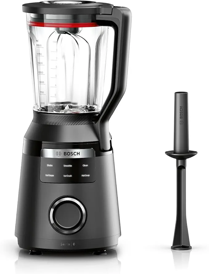 Bosch, batidora de vaso MMB6652B, VitaPower Serie 6, motor de 1800 vatios, velocidad del motor de hasta 45.000 rpm, 6 programas automáticos, jarra batidora Tritan, negro