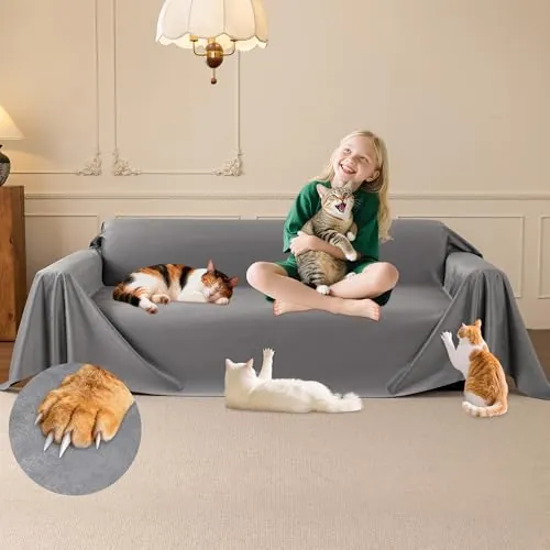 Loiion Fundas Sofa Anti Gatos, Impermeable Antideslizante Gris, 380x230cm