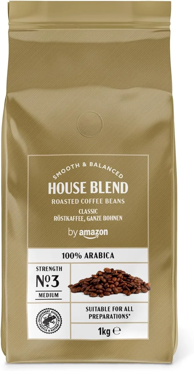 by Amazon Café En Grano Natural, Puro arabica, tueste medio, 1kg - certificados por Rainforest Alliance