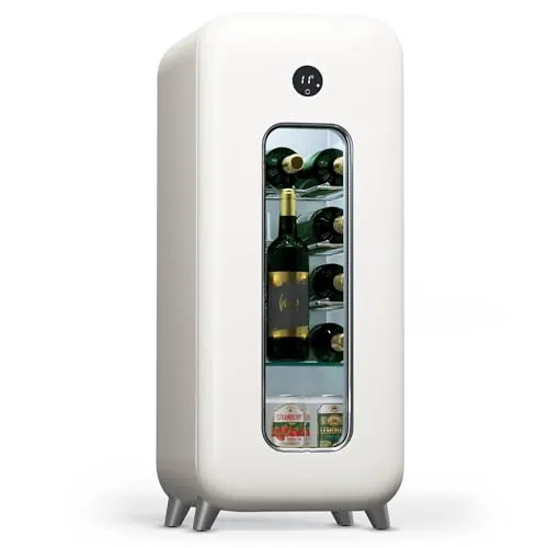 KLARSTEIN Vinoteca para Vinos, Nevera Vino Una Zona, Botellas Vino, Proseco y Cervezas, Vinoteca Pequeña Puerta Cristal para Interior y Exterior, Nevera para Vinos Capacidad 15 Botellas