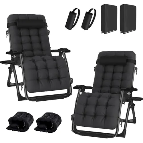 haiorjun 2 tumbonas plegables para jardín, 200 kg, con cojín, almohada y cubierta, extra ancho de 72 cm, para patio, jardín, balcón, terraza, playa, piscina