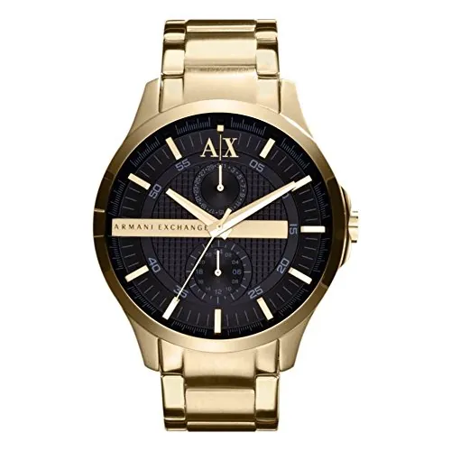 Armani Exchange Relojes de hombre, Movimiento de cuarzo multifunción y caja de 44 mm con correa de acero inoxidable, Tono dorado y negro azabache