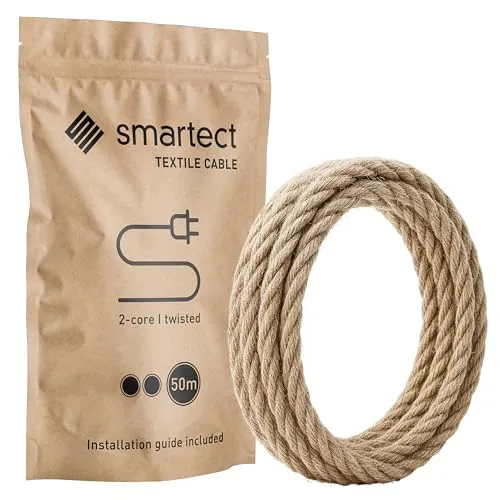 smartect Cable Textil Trenzado 2 Hilos (2 x 0.75 mm²) en Yute, 50 Metros