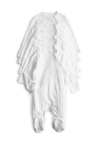 Marks & Spencer Pack de 5 Pijamas Enteros 100% algodón con Cremallera Delantera (3 kg-3 años) Blanco Niños Unisex 0-3 Meses