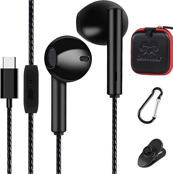 Auriculares Usb C, Tipo C, con Reducción de Ruido de Radio, con Cable y Microfono Pc, Headphones Wired, Earphones, In ear, Fones, Auricular, Audifonos, para Ordenador, Manos Libres, para Dormir, Negro
