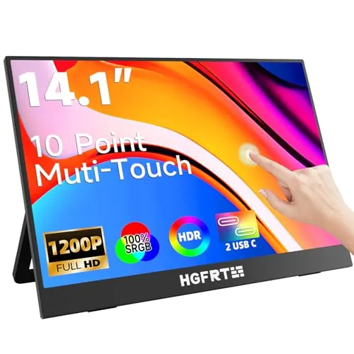 HGFRTEE Monitor Portatil Tactil 14 Pulgadas, 1920 x 1200 FHD Pantalla Táctil portátil de 16:10, IPS, Gran Angular de 178°, sRGB 100%,60 Hz, USB-C, Mini-HDMI, VESA, Deux Altavoz, Soporte Plegable