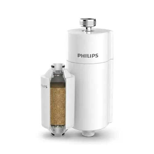 Philips Water Filtro de ducha en línea + 1 cartucho de repuesto, reduce el CLORO hasta un 99%, compatible con todas las mangueras y grifos estándar, capacidad de filtración 50 000 L por filtro