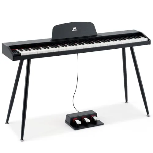 MUSTAR Piano Digital de 88 teclas para principiantes, teclado piano tamaño completo con 3 pedales, piano eléctrico portátil, piano digital para el hogar con MIDI-USB y soporte, negro