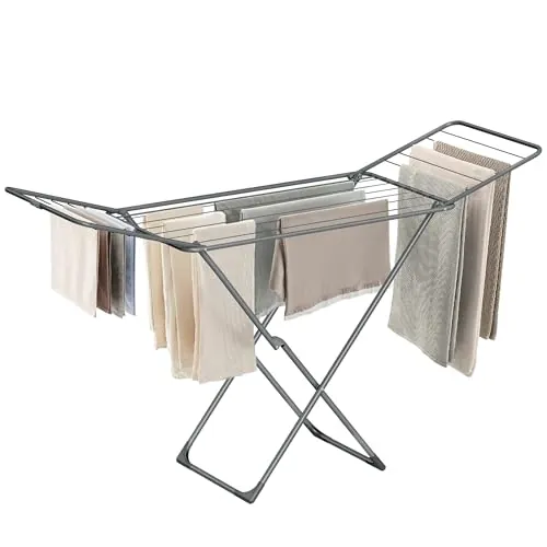 SONGMICS Tendedero Plegable, 18 m, Acero, 15 kg, Interior y Exterior