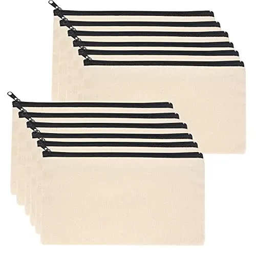 12 Piezas Bolsas de Maquillaje de Lona, Estuche de Lápices, Estuche Plumier con Cremallera, Organizador de Papelería de Bricolaje Bolsa de Maquillaje Cosmético para Niño, Niña, Estudiantes Pintura