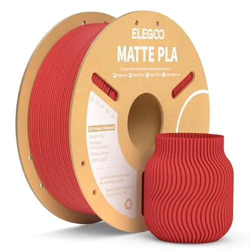 ELEGOO Filamento PLA MATE 1.75 1KG Rojo Rubí, Filamento para Impresora 3D, Precisión Dimensional +/- 0.02mm, Carrete Filamento 3D,para Mayoría Impresoras 3D