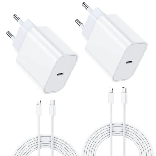 2-Pack Cargador Carga Rapida for iPhone 14/14 Pro/14 Pro Max/14 Plus 13 12 11 SE XR X XS 8 7, AirPods, 25W USB C Carregador Enchufe Rapido Adaptador Charger Corriente con 2M Cable