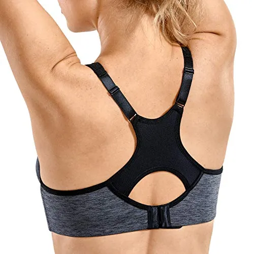 SYROKAN Sujetador Deportivo Alto Impacto con Aros y Forro Ligero para Mujer Ceniza de Flor Oscura 105C