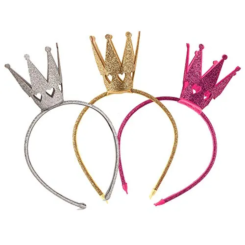 KFZR Niñas Brillante Corona Hairband Princesa Alice Bandas Para Mujeres Bebé Niños Fiesta del niño Cumpleaños Rhinestone Headwear Oro Plata Rosa Caliente (3-pieces)
