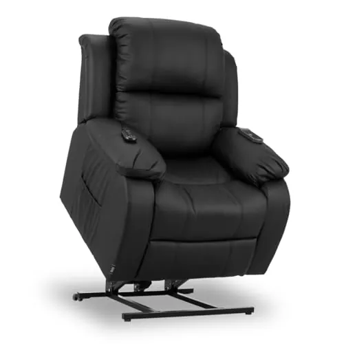 ZZ DON DESCANSO - Sillón Relax Reclinable Eléctrico Levanta Personas Trevi Negro, Reclinación 160º, 10 Programas, Temporizador, Calor Lumbar. Sillón Masaje 4 Zonas de Eco Piel PU. Incluye 2 Mandos
