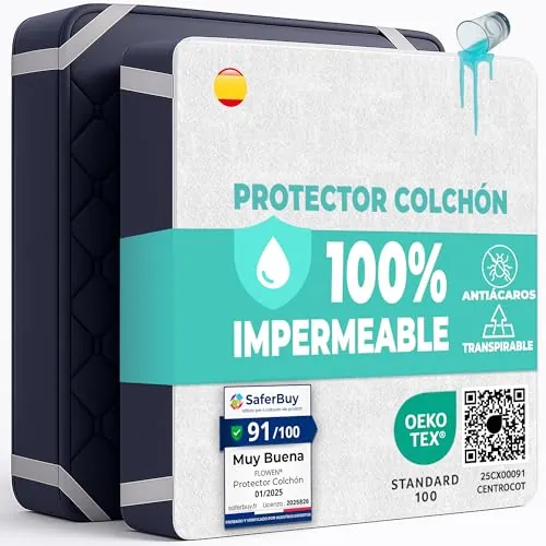 Protector Colchón 150 x 190 cm Pack 2 Funda Colchón Impermeable de Algodón Sábana Impermeable Protectora para Cama Cubre Colchón Transpirable Cover Hipoalergénico Antiácaros Lavable a Máquina