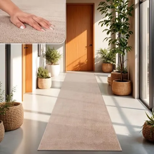 TT Home Alfombra Salón Beige 80x300 cm Lavable y Pelo Corto