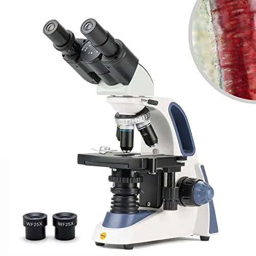 Swift microscopio Compuesto Binocular SW380B 40X-2500X ampliación, Cabeza Siedentopf, Grado de investigación, Ocular de Campo Amplio 10X y 25X, Condensador Abbe, Enfoque Ultra preciso