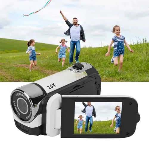 Cámara Digital HD 1080P, Videocámara con Zoom 16X Vlogging con Pantalla Giratoria de 2,4 Pulgadas para Fotografía, Cámara Selfie Portátil de 16 MP con Luz de Relleno para (White)