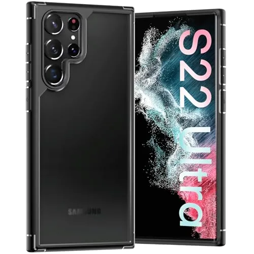 TOCOL [3 en 1 Funda Compatible con Galaxy S22 Ultra Funda Protectora, 2 Piezas de Vidrio Templado para Cámara, Ultra Delgada Pero a Prueba de Golpes Funda para Teléfono Celular, Negro