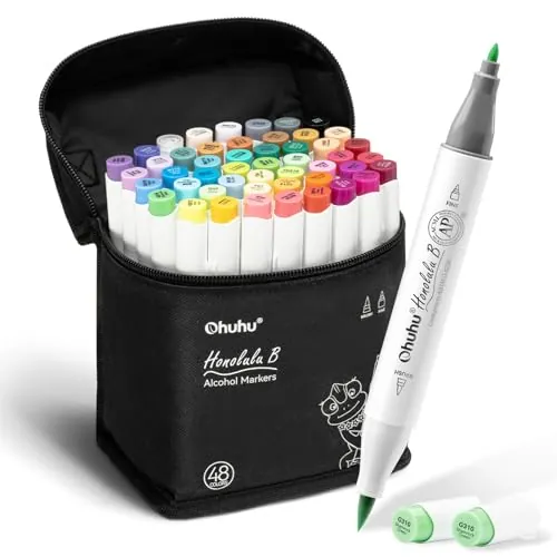 Ohuhu Rotuladores Alcohol 48 Pincel & Fino para Colorear Adultos