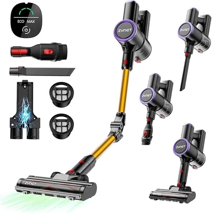 Aspiradora sin Cable Escoba S9,45KPA/550W Aspiradora Inalámbrica con Tubo Plegable y Base de Carga Mural,Luz Verde,Motor Sin Escobillas,hasta 45 Min,para Pelo de Mascotas,Suelos y Alfombras