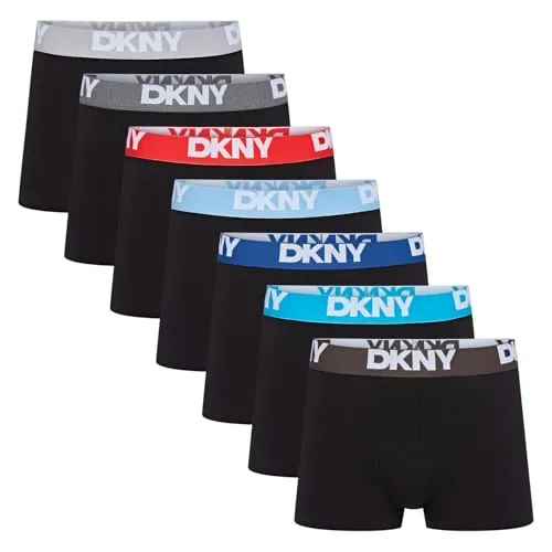 DKNY Seattle Mens Boxers Shorts Multipack | Pack of 7 Cotton Boxers For Men | Soft Breathable Trunks, Premium Cotton Fabric | Mens Underwear Trunks For Him, Black/Blue/Red/Grey