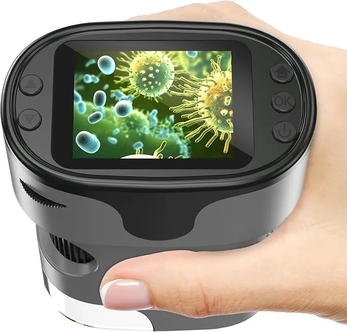 Microscopio de Mano 1000X para niños, 4K, Pantalla de 2 Pulgadas, Recargable, Mini microscopios Digitales de Bolsillo con Kit de Diapositivas, Regalo Edu portátil, para niños y Estudiantes