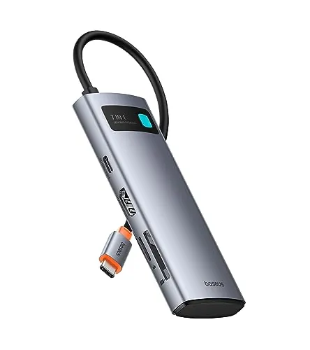Baseus Hub USB C 7 en 1 Adaptador con HDMI 4K@60Hz, PD 100W, 3 USB-A 3.0 5Gbps, Lector de Tarjetas SD/TF, Docking Station para Portátil Compatible con Windows/Mac/iPad/Steam Deck/Rog Ally