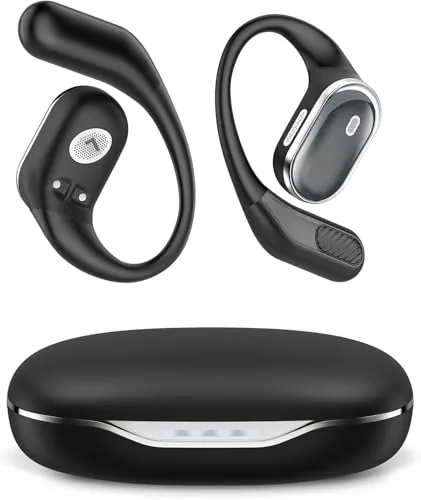 Auriculares inalámbricos de oído abierto con Bluetooth 5.4, 50 horas de autonomía, sonido estéreo y cancelación de ruido ENC; auriculares resistentes al agua (IPX7) con gancho ergonómico para deporte