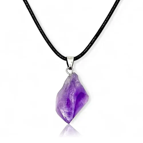 AMATISTA® - Colgante de piedra genuina natural 100% en bruto - Cristales y piedras semipreciosas energéticas para mujer y hombre - Amuleto buena suerte - Mineral curativo (Amatista)