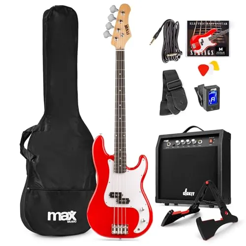 MAX GigKit - Bajo eléctrico con amplificador incluido de 40W color rojo