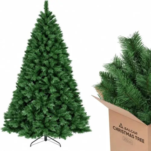 SALCAR Árbol de Navidad artificial de 210 cm, Árbol grande | 2,1 m Christmas Tree con 868 ramas verdes de PVC, Soporte metálico de 50 cm, Ø 116 cm Para salones amplios y casas espaciosas