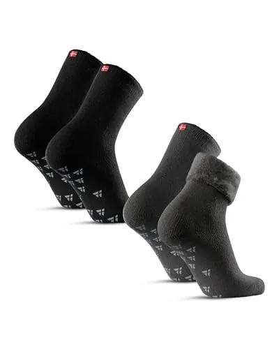 DANISH ENDURANCE 2 pack Calcetines Térmicos Antideslizantes, para Mujer y Hombre, Multicolor (1x Gris, 1x Negro), 0