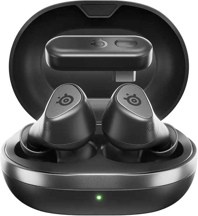 SteelSeries Arctis GameBuds™ para PlayStation - Auriculares inalámbricos para Juegos - 2,4 GHz + BT5.3 - Modo ANC/Transparencia - Resistencia al Agua IP55-40 Horas de autonomía - Carga inalámbrica