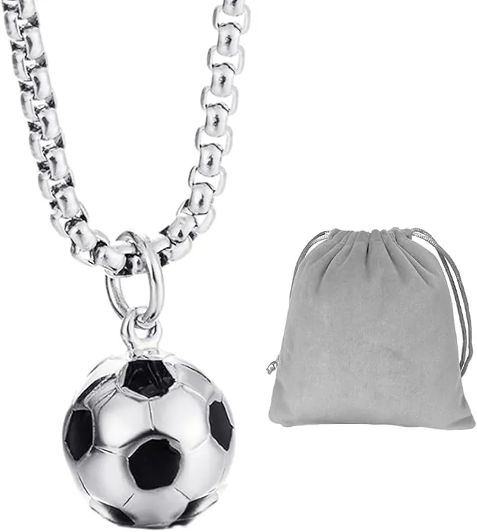 1 colgante con 1 bolsa de almacenamiento, collar de bolas, souvenirs deportivos y de fútbol, accesorios creativos de bola de metal para trajes, llaves, colgantes, unisex, color plateado, Oro