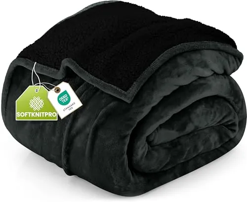 Utopia Bedding Manta Franela Reversible Polar - (Negro, 228x228 cm) | Manta para Sofá, Manta Reversible de Forro Polar Suave para Cama, Sofá y Viajes, Ideal para Todas Las Estaciones