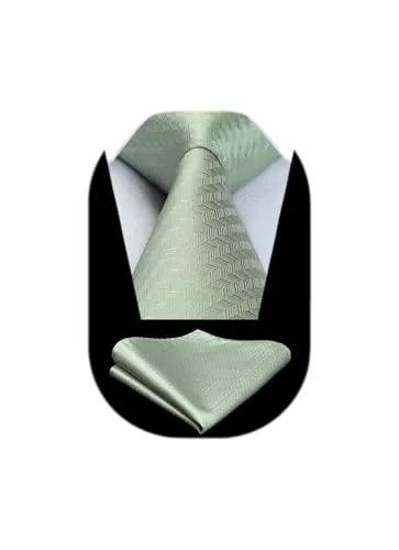 HISDERN Corbatas de Hombre Verde claro Houndstooth Modernas Boda Elegante Corbata y Pañuelo Conjunto Moda Clásico Corbatas de Business Partido