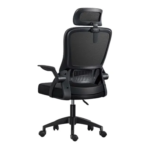 Silla de Oficina, para Gaming, Escritorio Ergonómica con Reposacabezas, Ajustable y con Soporte Lumbar | Respaldo de Malla Transpirable | Reposabrazos Abatibles de 90° | Giratoria 360° (Negro)